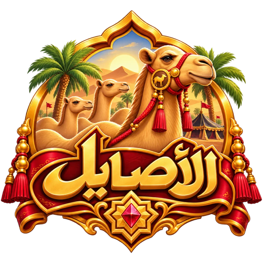 شعار لعبة الأصايل: إبل بين النخيل